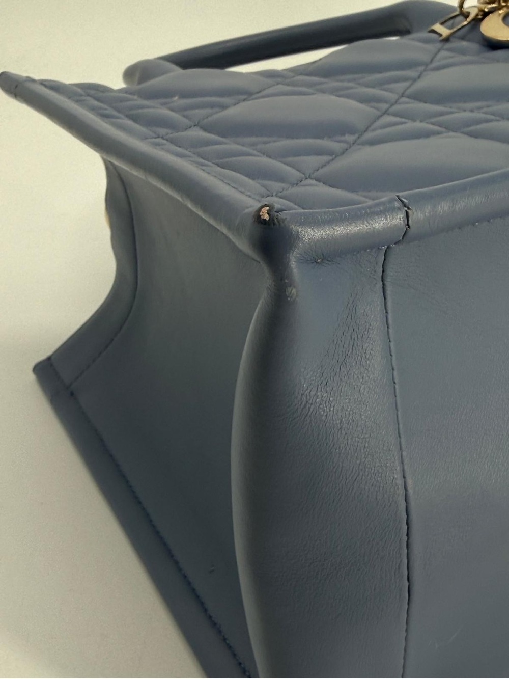 Dior Small Dior Book Tote Blue Macrocannage Leather Bag - Picture 8 of 12